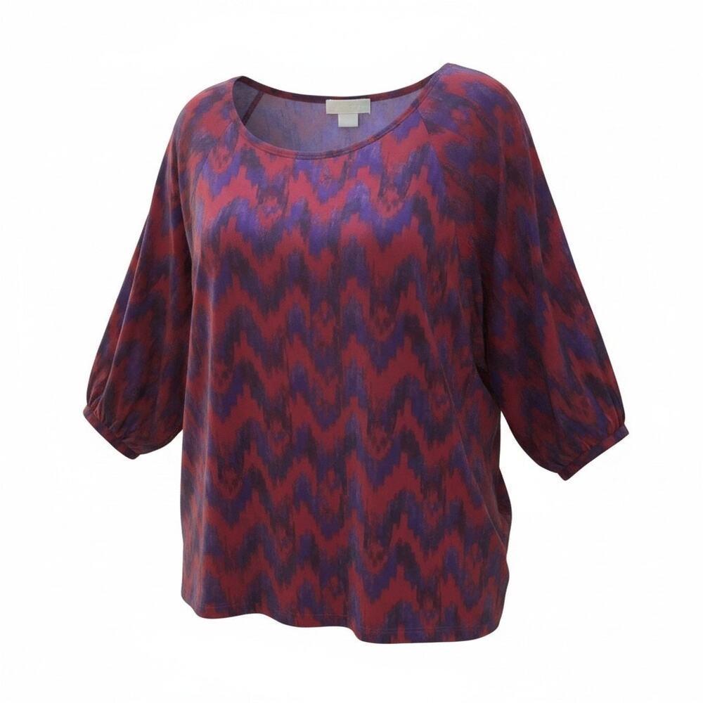 Michael Kors Women T-shirt Elastic Sleeve Seam Scoop Neck Red Very Soft Size 3Xl